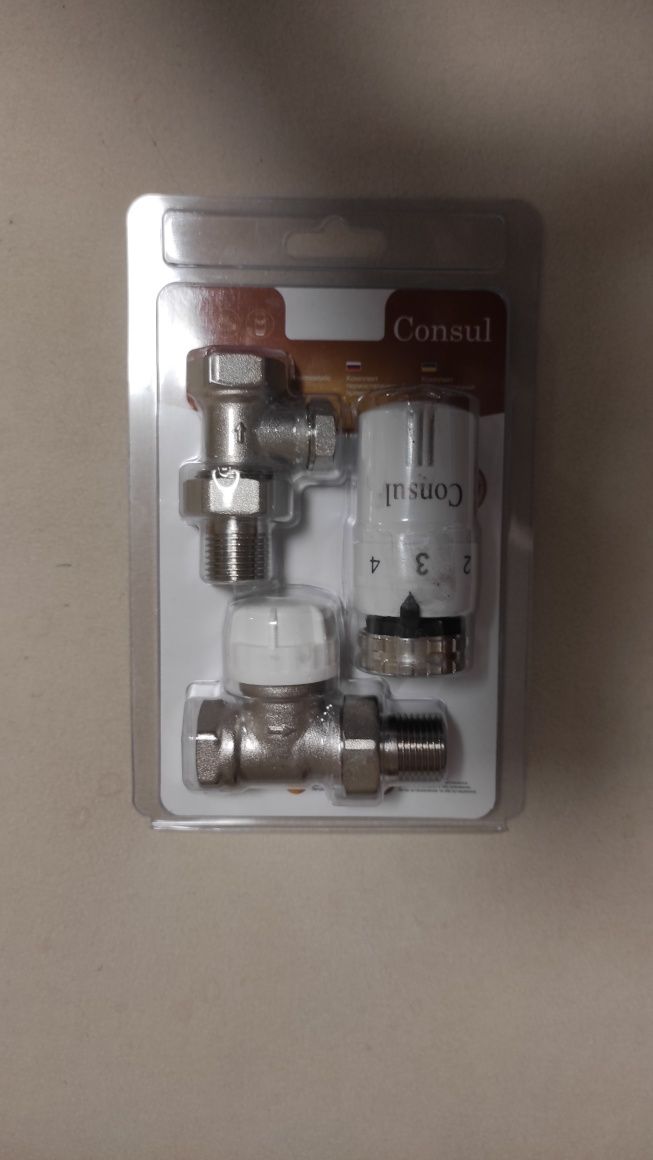 Zestaw TERMOSTATYCZNY GRZEJNIKA prosty, biały 3 EL. Nowy. Marki Consul
