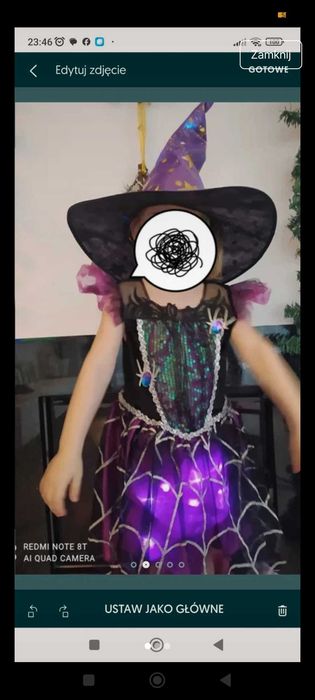 Strój sukienka świeci LED peleryna kapelusz r 3/4 lata