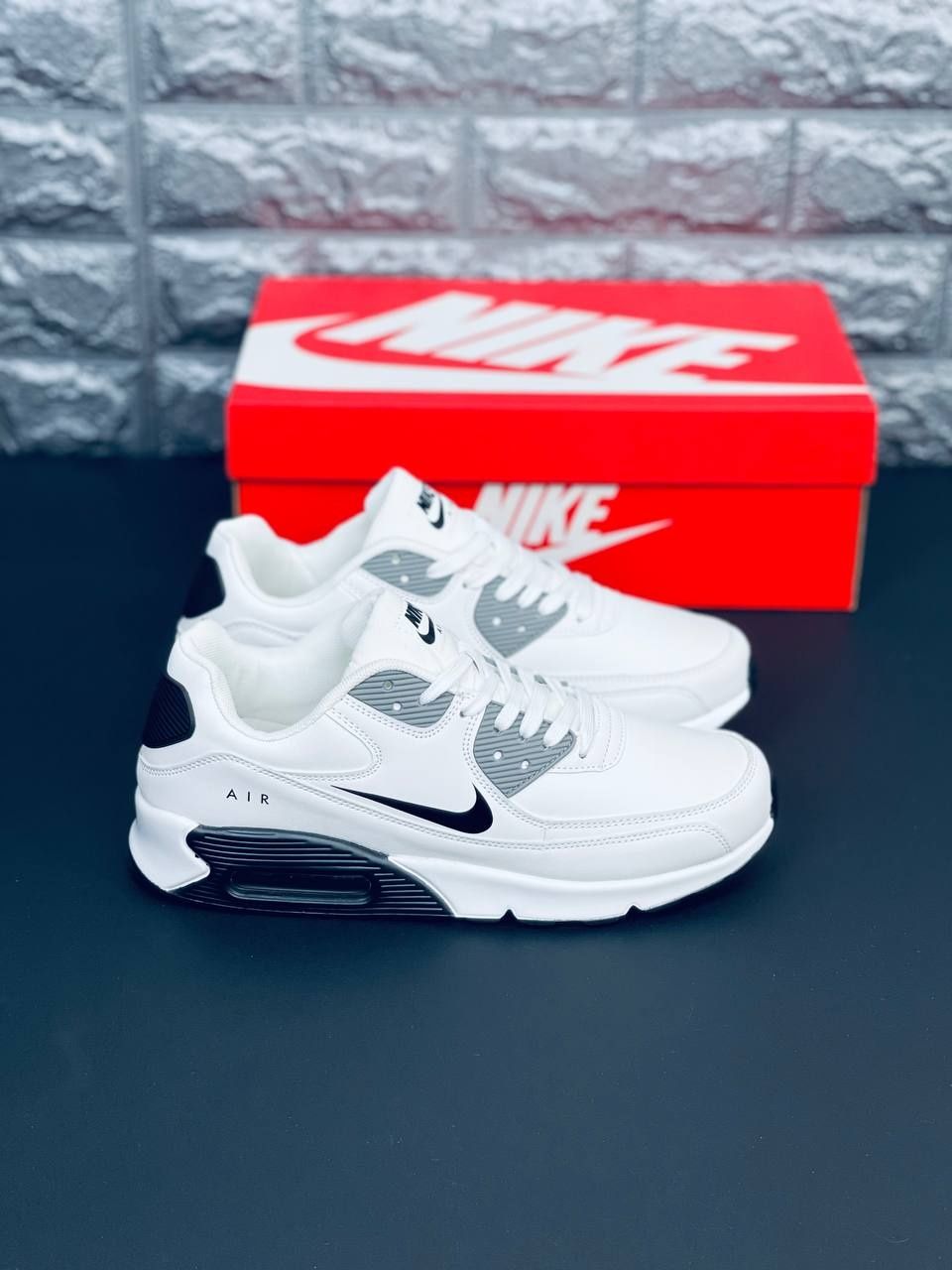 Мужские Кроссовки Nike Air Max 90 Белые Кожаные Кросовки Найк Аир Макс