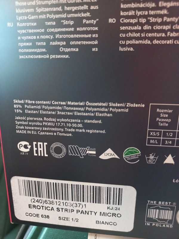 Białe rajstopy strip panty mikrofibra xs-s
