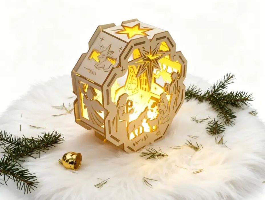 Drewniana Szopka Bożonarodzeniowa Ozdoba Świąteczna Lampion