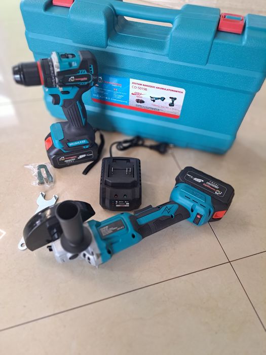 Zestaw szlifierka aku z reg i wkrętarka aku 48v 2xaku