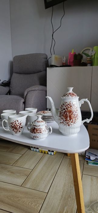 # PIĘKNY # zestaw kawowy delikatny PORCELANA serwis dzbanek