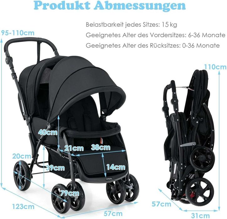 FANTASK Wózek dla rodzeństwa – składany, wygodny i bezpieczny