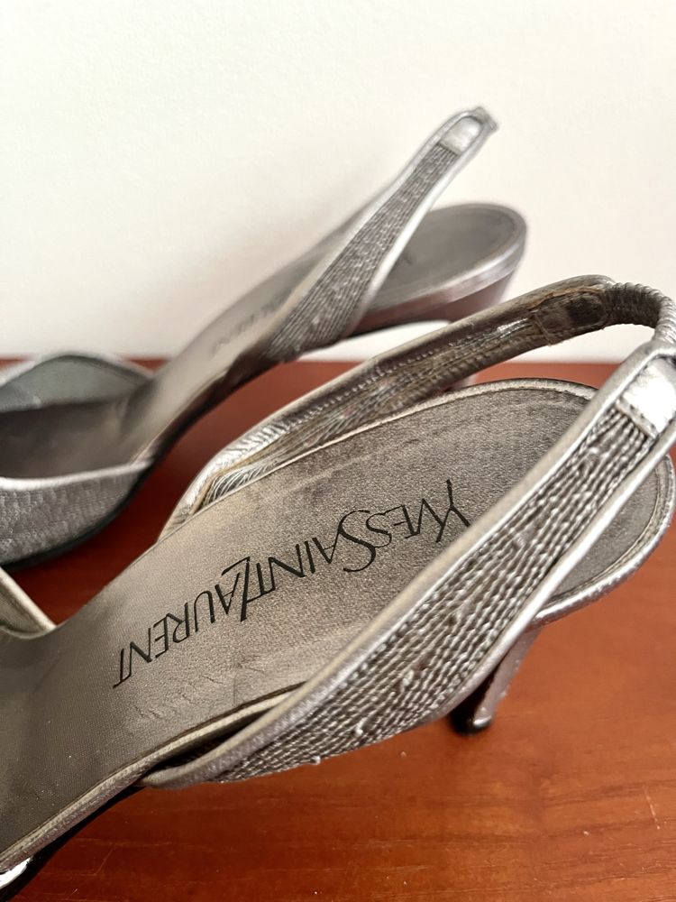 Szpilki vintage YSL Yves Saint Laurent srebrne rozm. 39