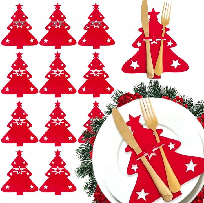 Etui Na Sztućce Choinka Świąteczne BOŻE NARODZENIE STÓŁ 12szt