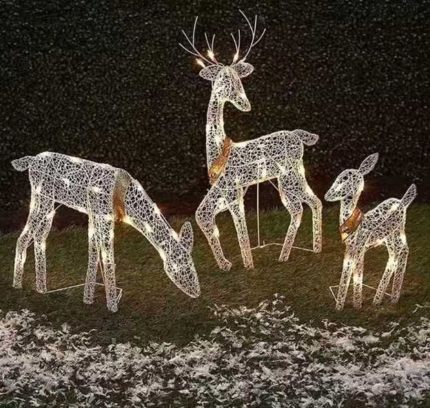 Żelazna dekoracja świąteczna renifer z migającymi światłami LED 3 szt