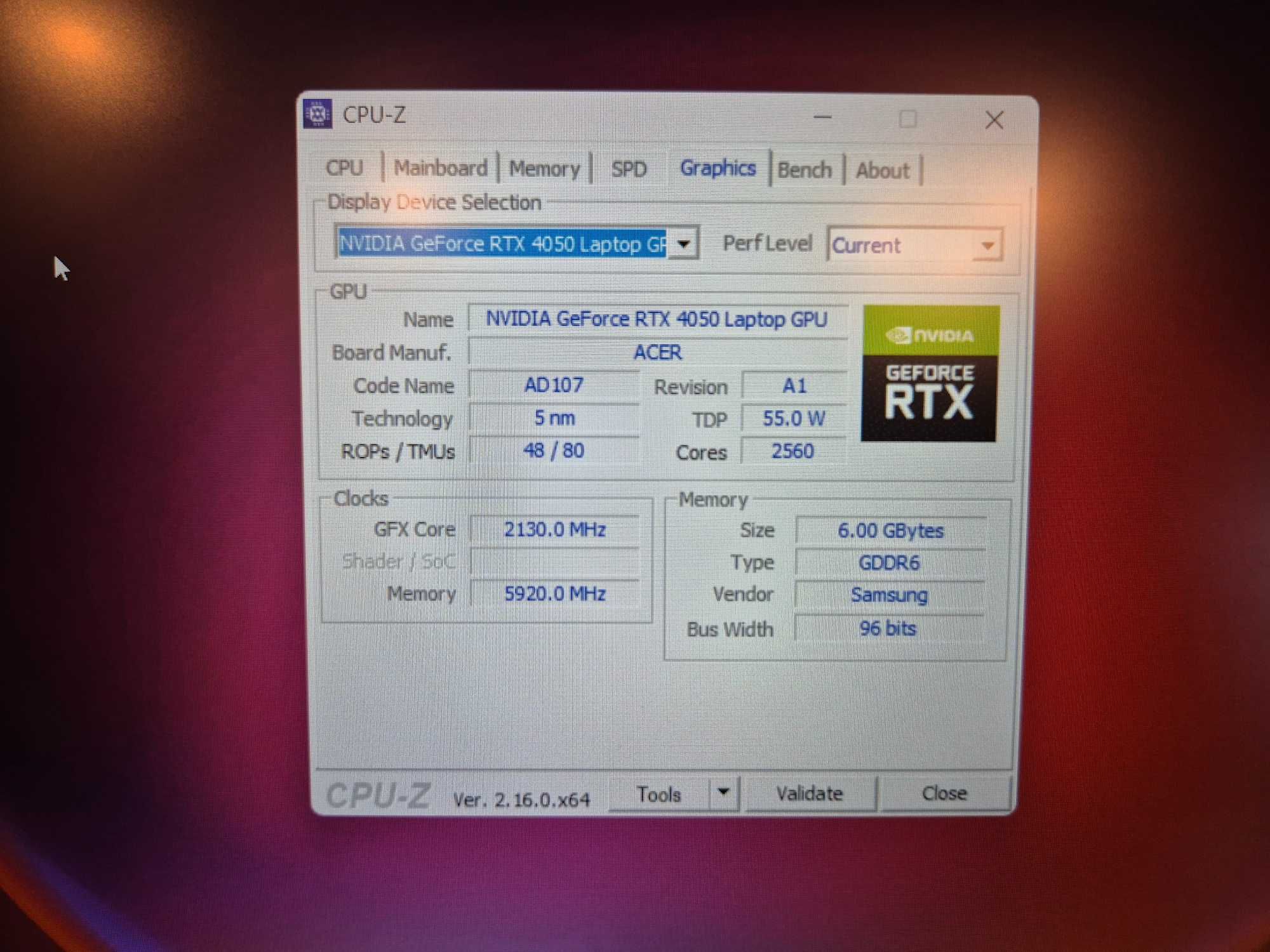 Laptop Acer Nitro V16 Ryzen 5 8645HS / 32GB DDR5 / RTX 4050 / 1TB SSD