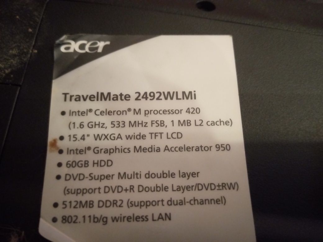 Ноутбук Aser TravelMate 2492WLMi на запчасти