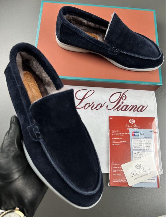 Лофери Loro Piana чоловічі утеплені лофери лоро піана сині утеплені