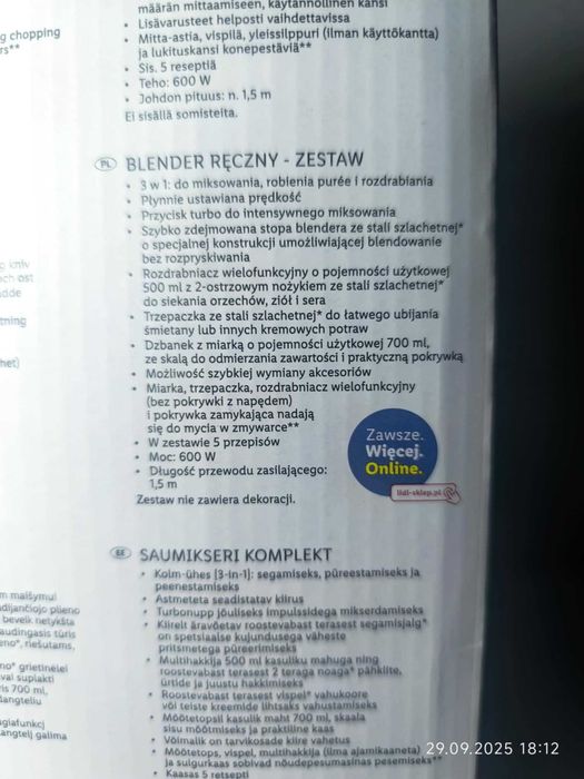 Silvercrest Blender ręczny 600 W z zestawem akcesoriów