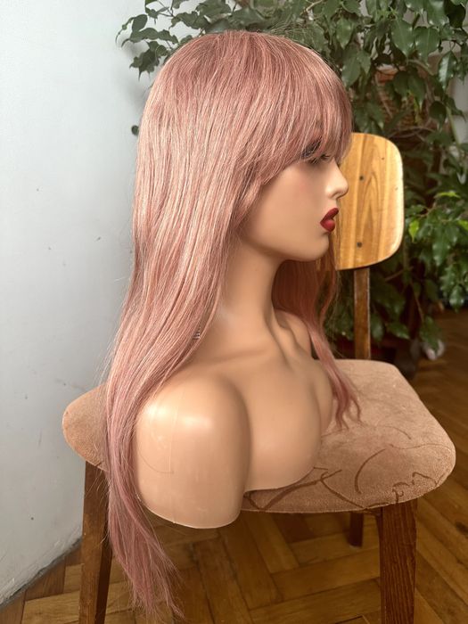 Bardzo długa różowa pastelowa peruka 100% włosy ludzkie naturalne pink