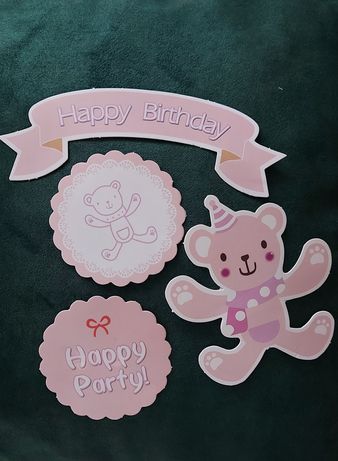 Topper toper urodzinowy rozowy na tort dziewczynka Happy Birthday