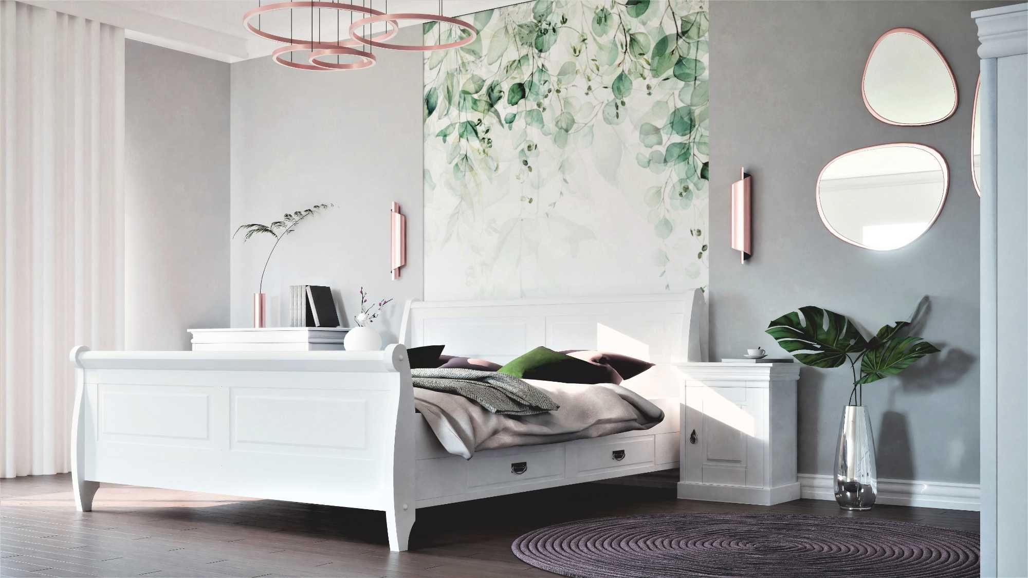 Łóżko ROLAND z naturalnego drewna 160x200 – biały lub miodowy wybór