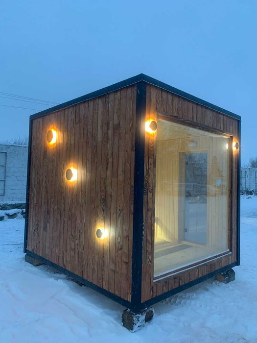 Модульна сауна “Wood Cube”з панорамним вікном.Сауна на дровах.Виробник