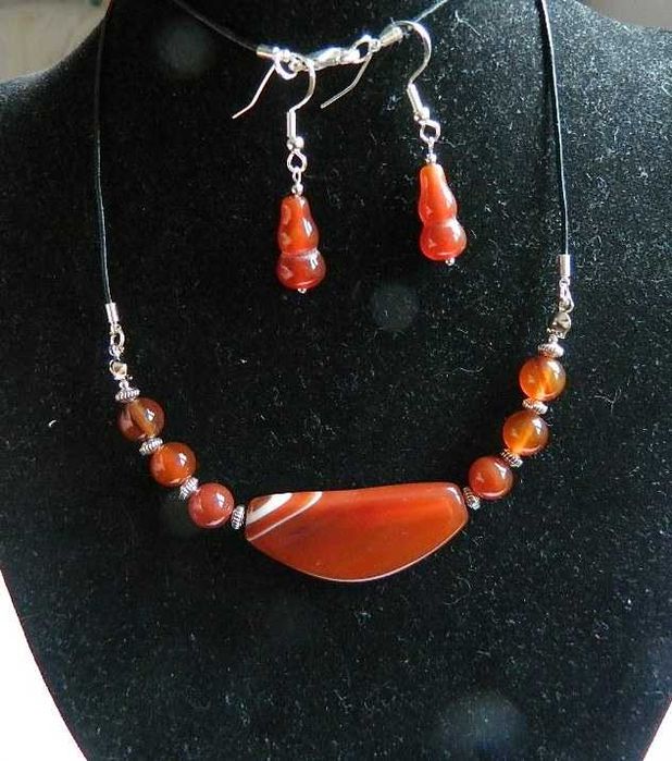 Agaty w kolorze koniaku, naszyjnik i kolczyki, zestaw biżuterii