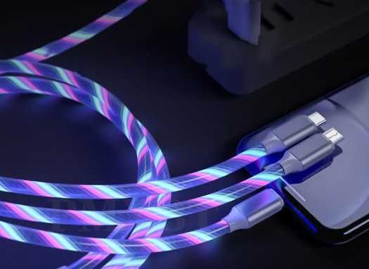 Świecący kabel LED USB - USB typ C / microUSB / Apple  1 metr