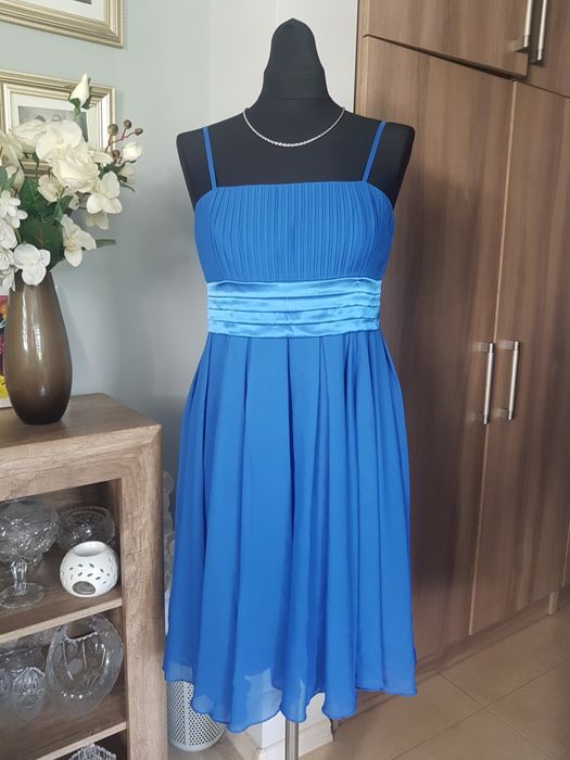 Umiks niebieska elegancka rozkloszowana sukienka na ramiączkach M L 38