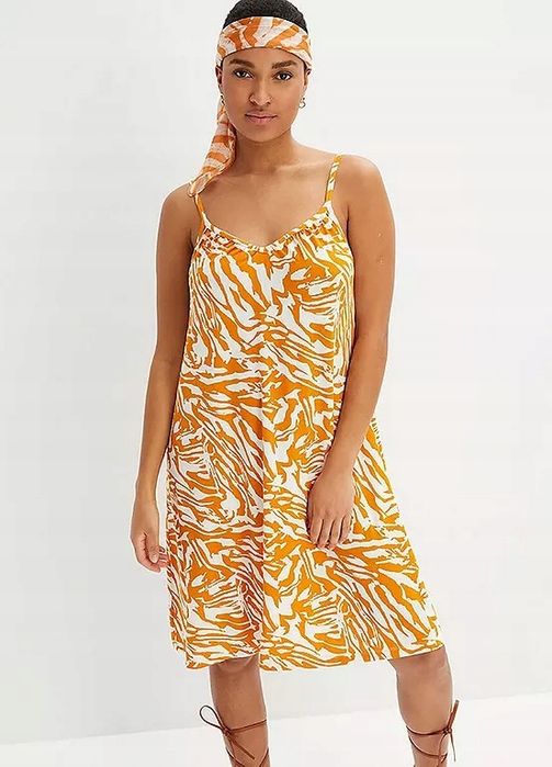 B.P.C sukienka midi na ramiączka z wiskozy 52/54.