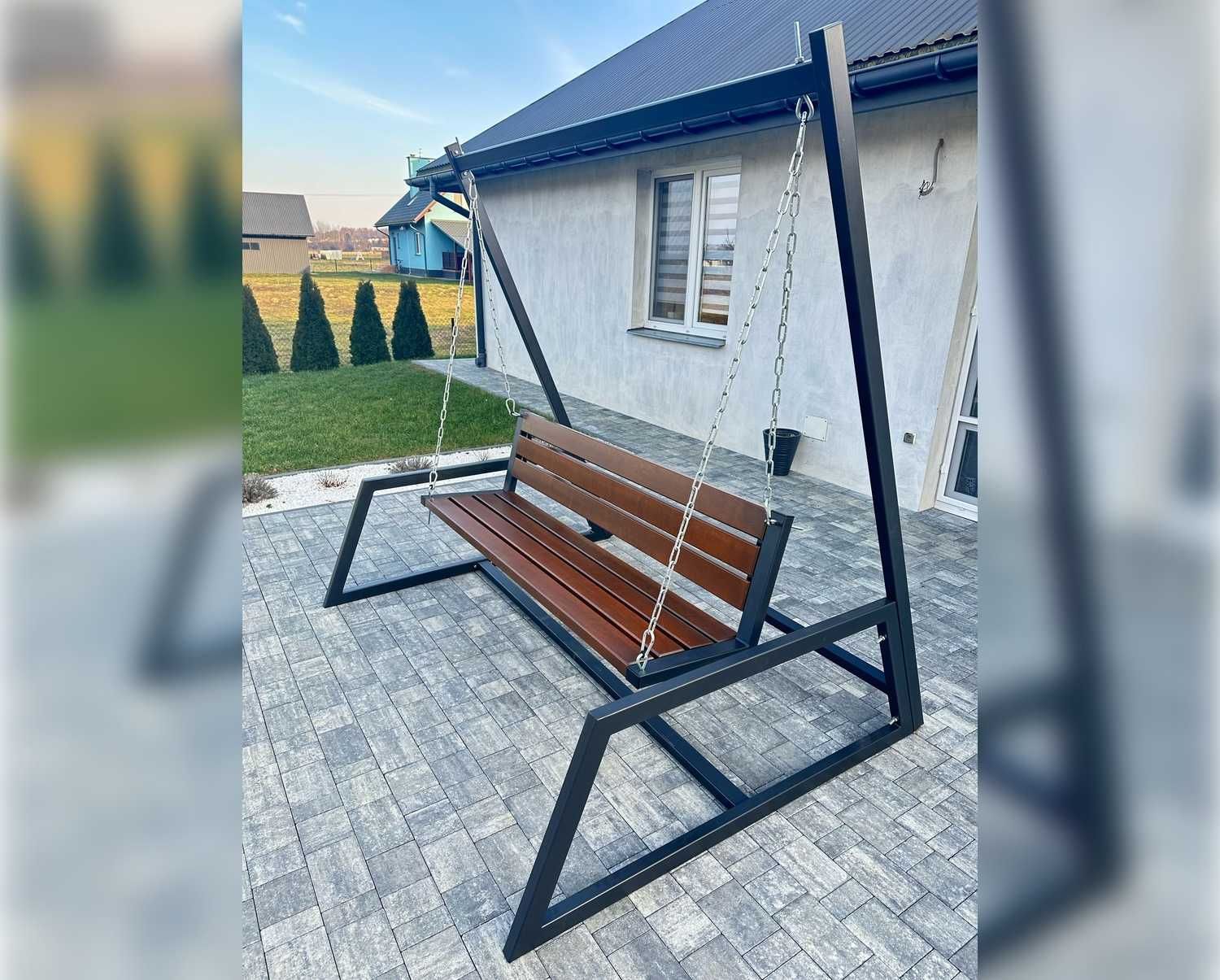 Huśtawka Ogrodowa LOFT PREMIUM wykonanie metal drewno Cała POLSKA