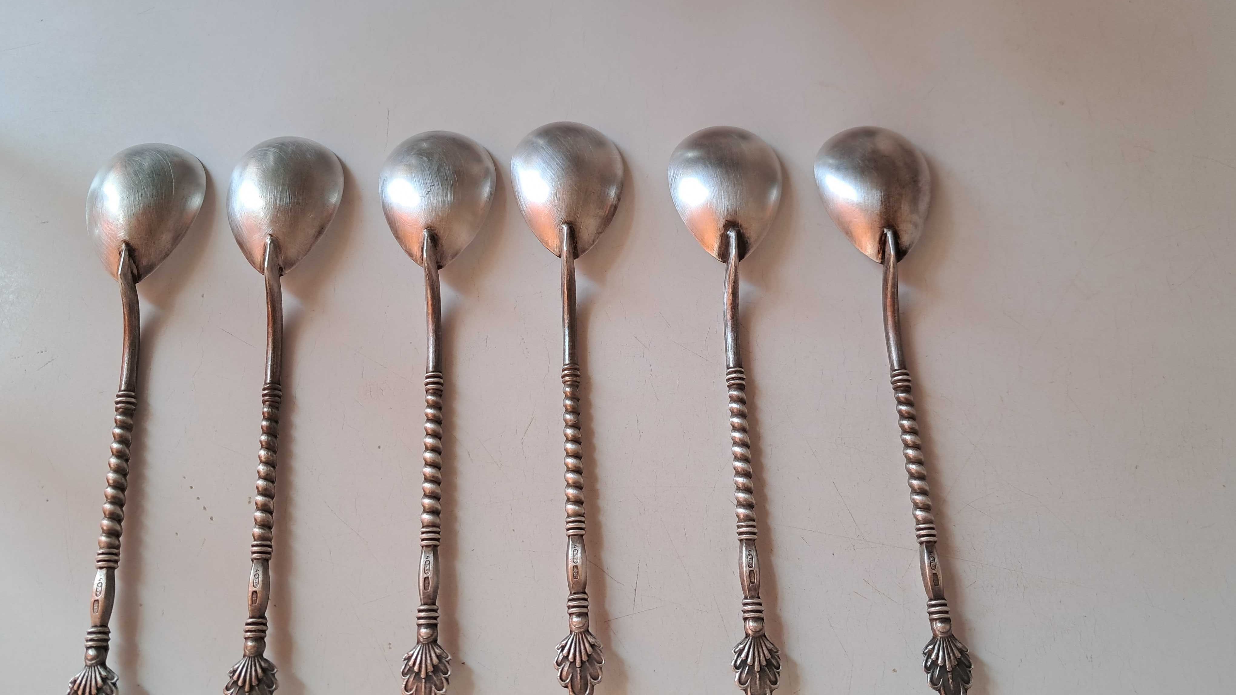 Серебряные чайные ложечки с витой ручкой