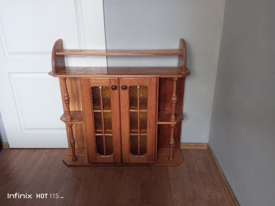 Kredens witryna PRL dębowa