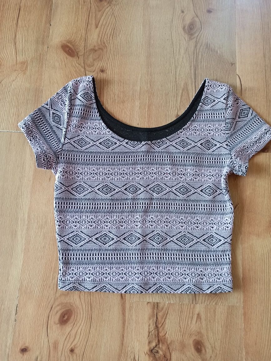Wzorzysty crop top z krótkim rękawem H&M 34 XS