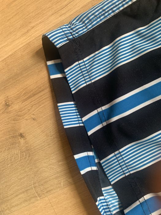 Krótkie czarne spodenki do pływania kąpielówki paski retro vintage XL