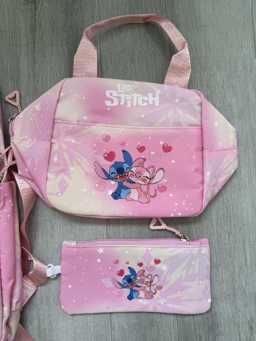 Conjunto Mochila , estojo e lancheira Stitch