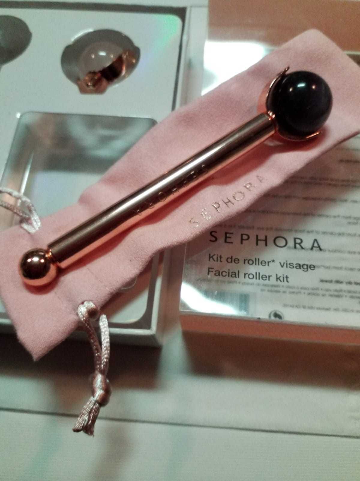 Sephora ZESTAW masażer roller do twarzy kwarc + ametyst + ETUI