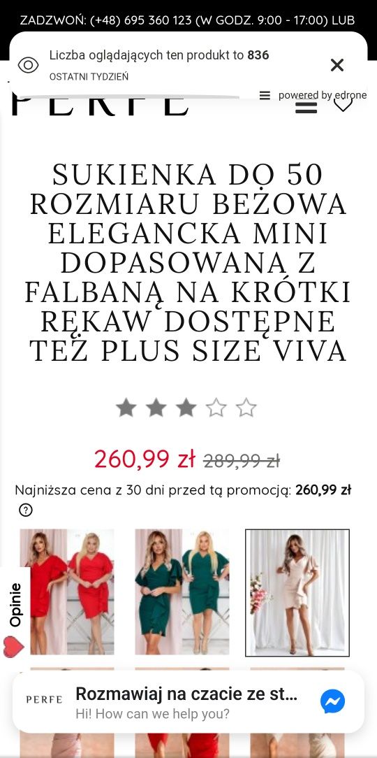 Sukienka elegancka z falbaną PERFE beżowa rozm. 42