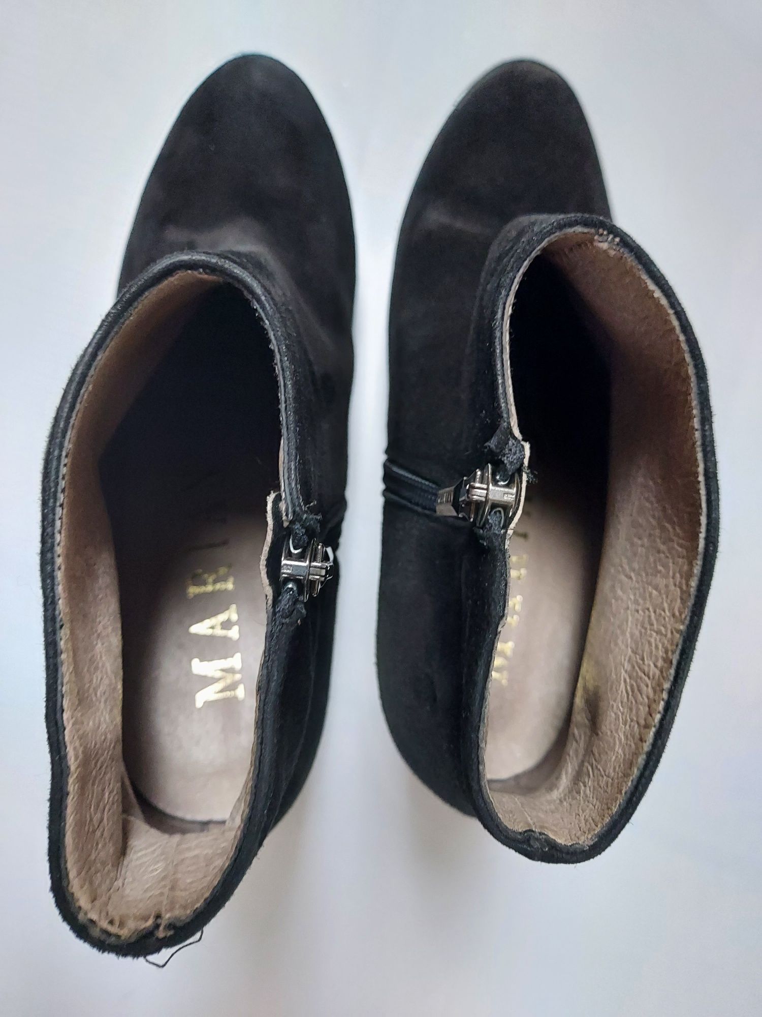 Skórzane czarne botki na obcasie  zamszowe nubuk 40 wkładka 26 cm