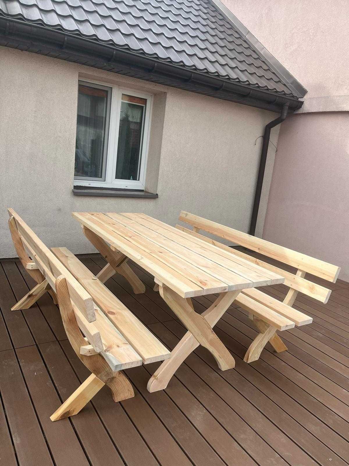 Komplet ogrodowy z grubej deski 4cm / krzyżak / stół i ławki