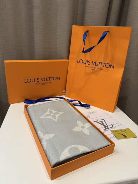 Шарф Louis Vuitton сірий в коробці кашемір шовк подарунок Луі Вітон
