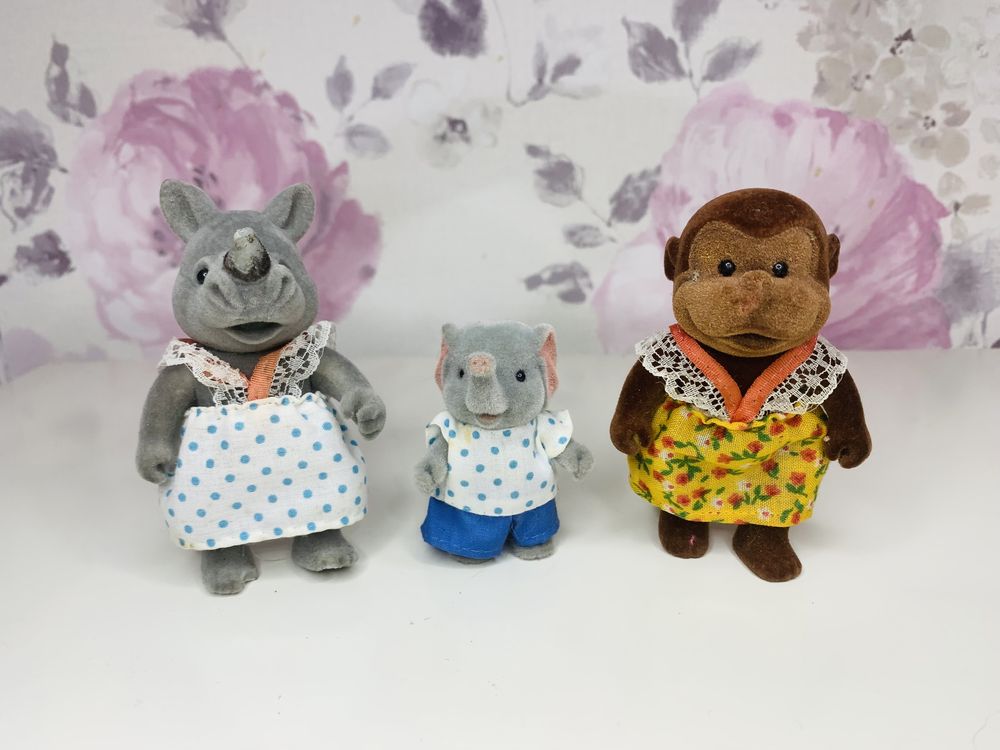 Sylvanian Families figurki małpka, słonik, nosorożec vintage