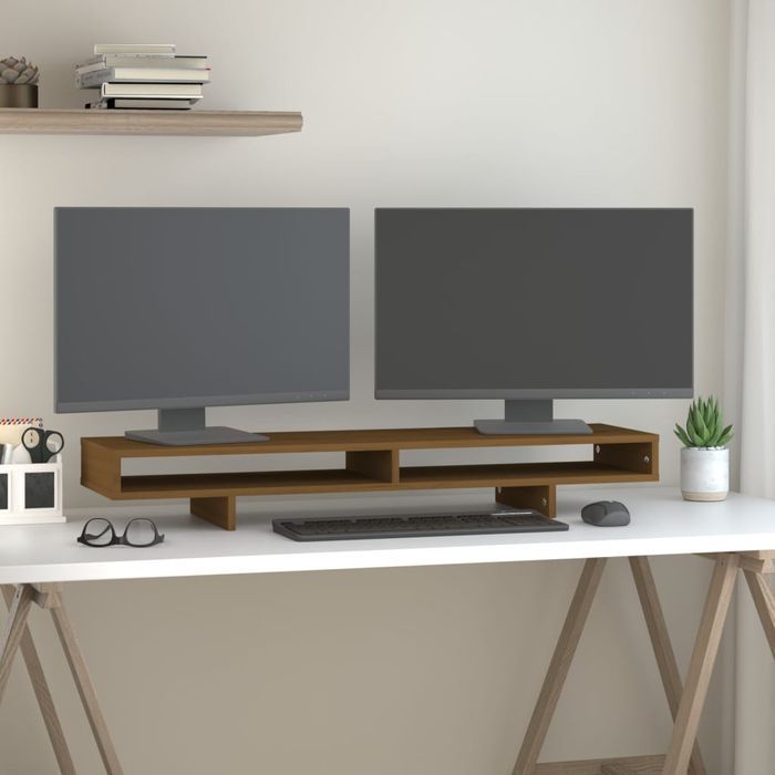 Vidaxl Podstawka Na Monitor, Miodowy Brąz, 100X27X14 Cm, Lita Sosna