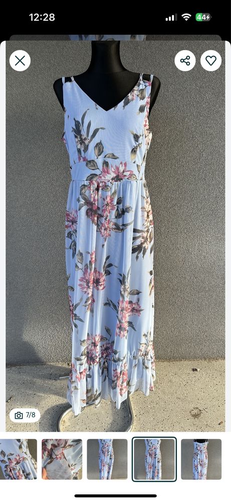 Sukienka maxi dluga w kwiaty blekitna