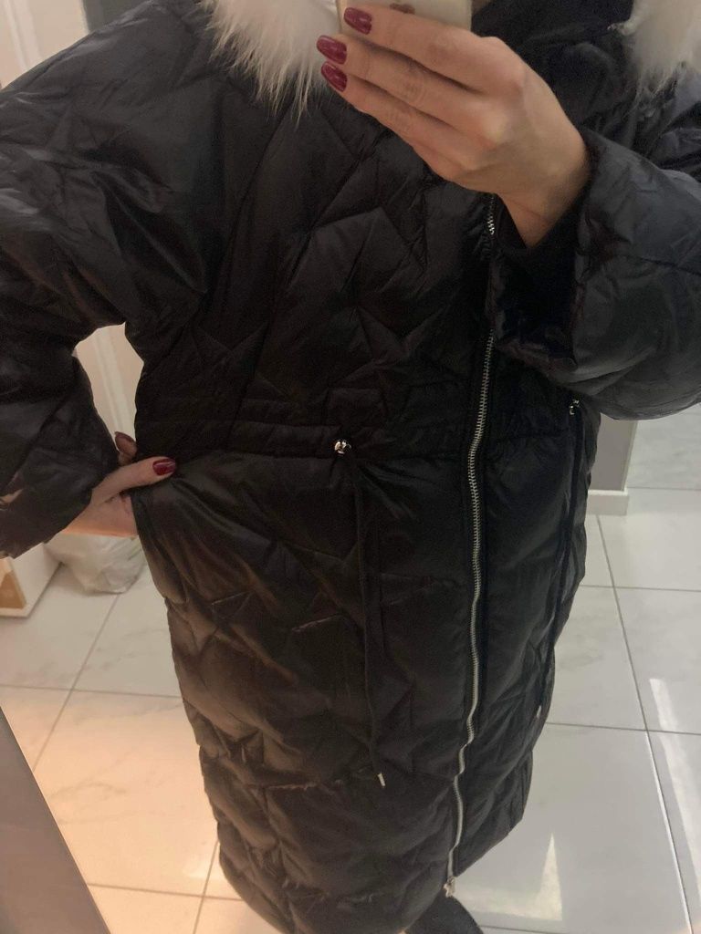 Płaszcz z futrem lisem naturalnym biust 124 rozm XL  2xl olalaX