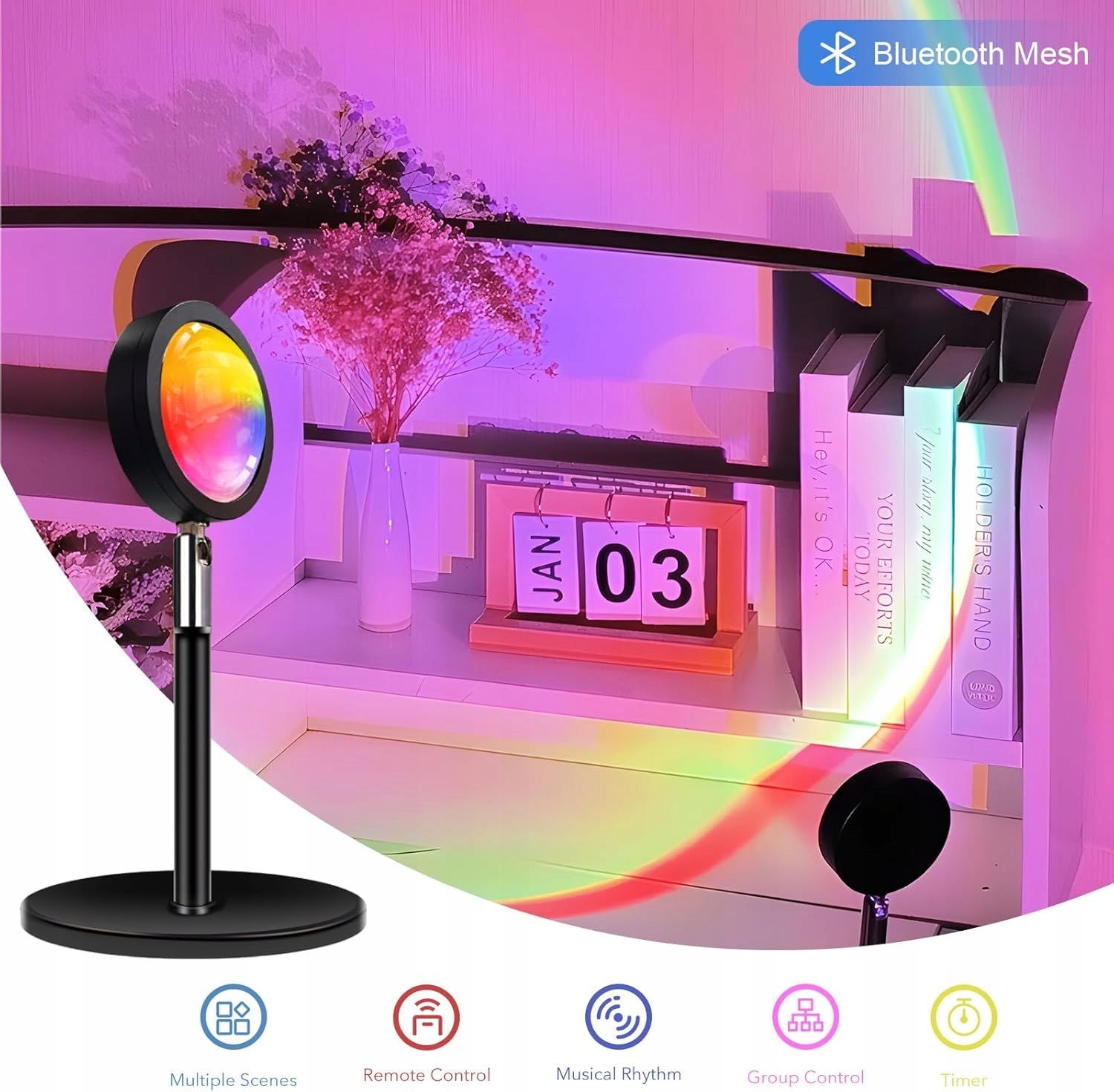 Lampka Projektor Światło Zachodzącego Słońca RGB Smart Bluetooth Apk
