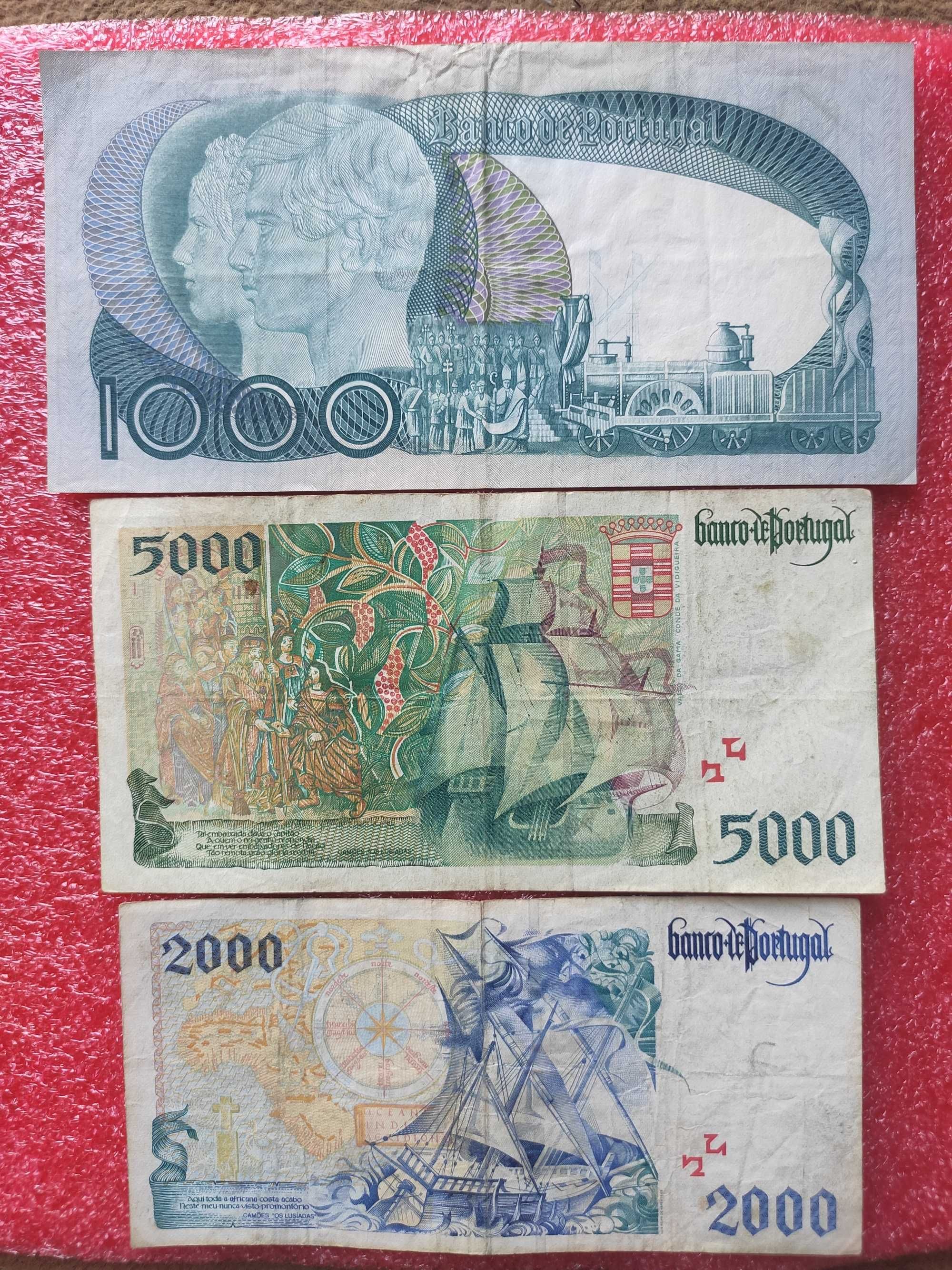 Notas escudos - 1000$, 5000$, 2000$ (12€, 16.5€, 8€)