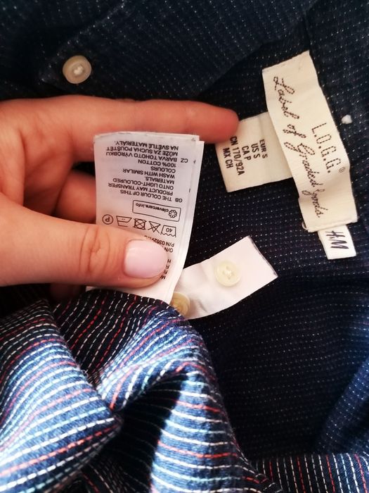 Granatowa koszula H&M vintage retro kropki S 36 casual basic biała hit