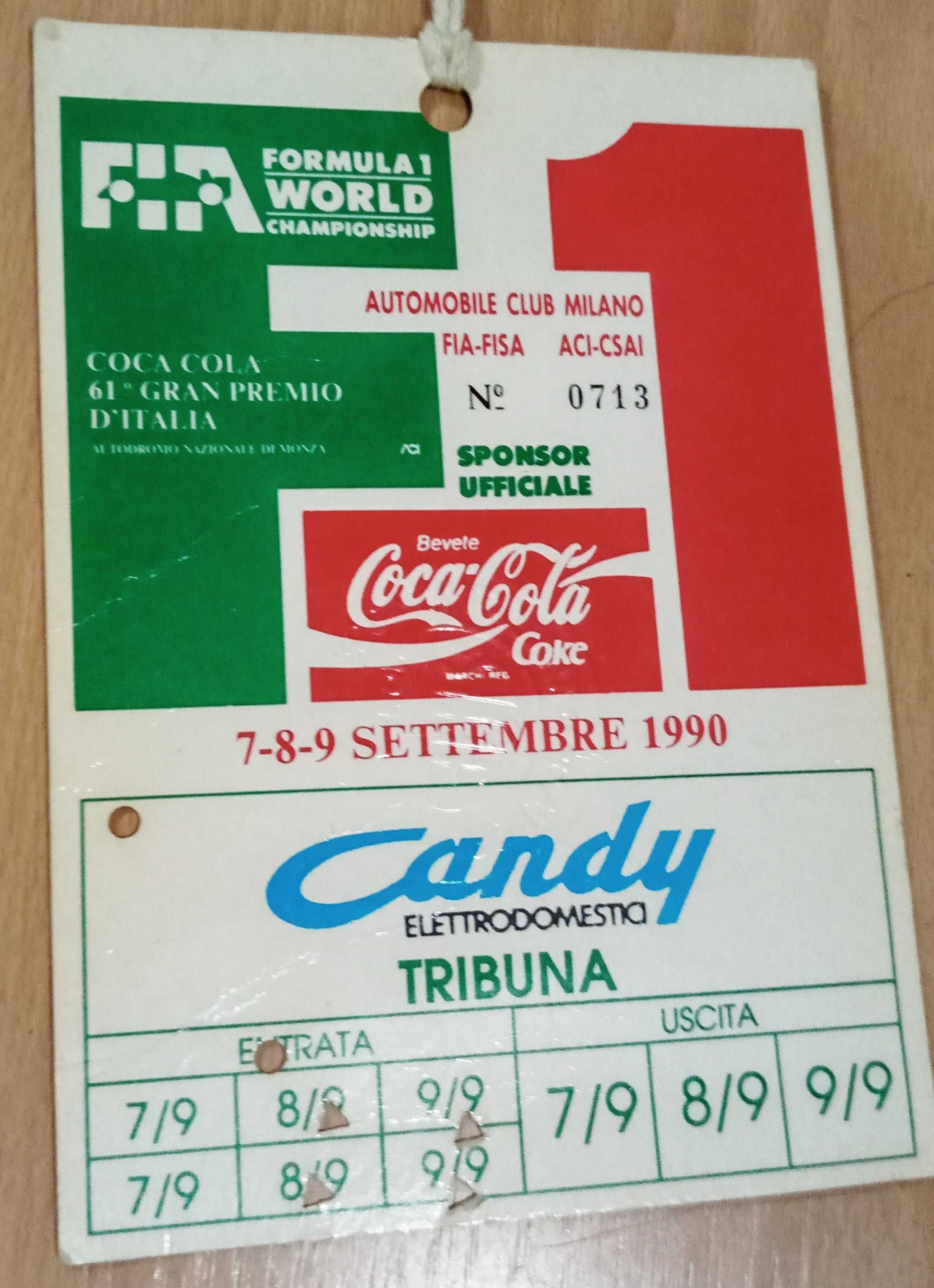 Bilhete Original F1 Grande Prêmio Itália 1990