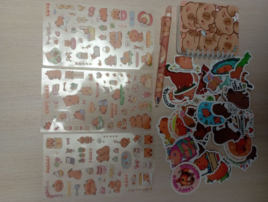 Нові іграшки для дівчат: наклейки Капібара, блокнот, сквіш, органайзер