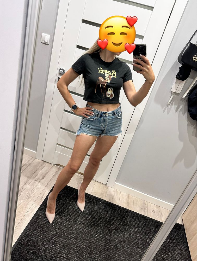 Czarny crop top z Bambi (Cotton:On, XS)