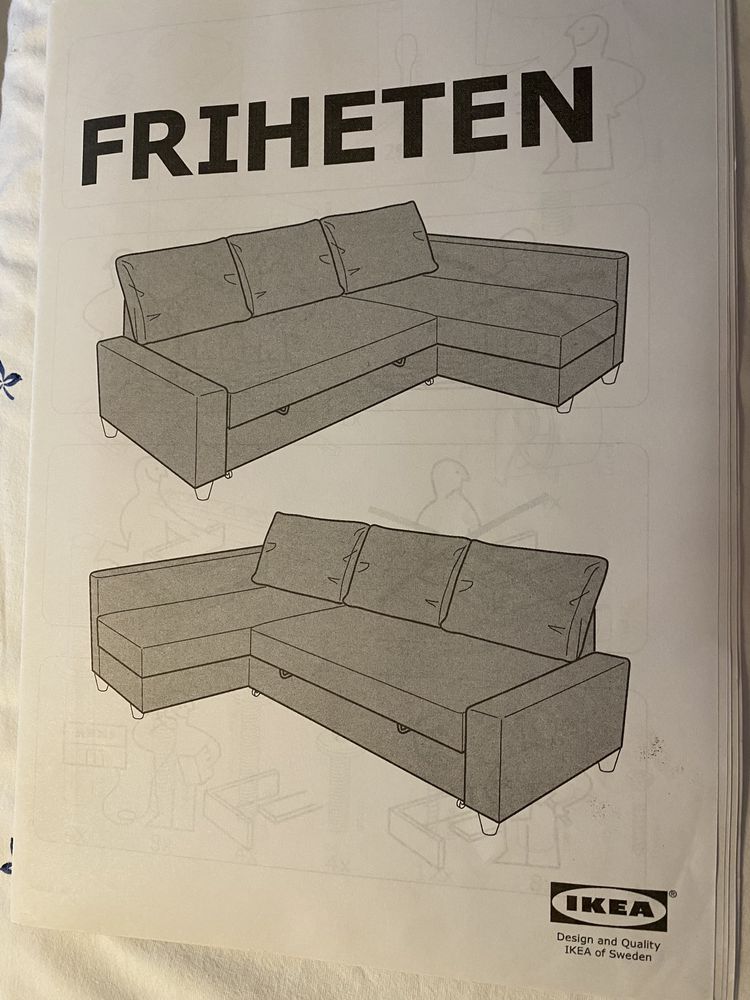 Sofá cama com chaise longue (dir/esq) e arrumação (Ikea Friheten)