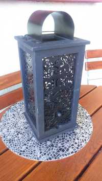 Lampion latarnia świecznik czarny ażur drewno-metal tarasowy