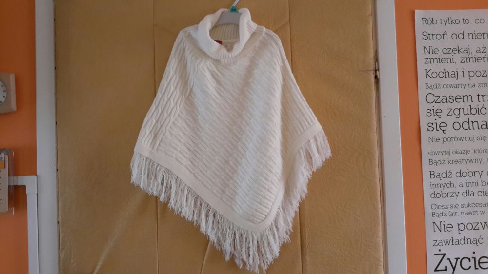 Sweter poncho dzianinowe kremowe dla dziewczynki l 9-13 tanio okazja