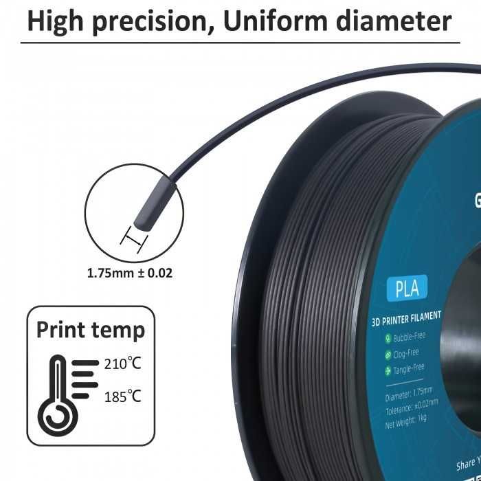 PLA пластик для 3D принтера Geeetech PLA Ebony 1,75 мм 1 кг/рулон