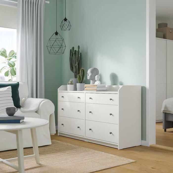 Kredens biały Ikea HAUGA Komoda 6 szuflad biały 138x84 nowa