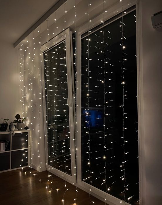 Kurtyna swietlana 300 led na okno lampki choinkowe girlanda biale ciep